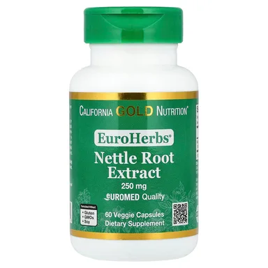 Фото товара: Корень крапивы California Gold Nutrition EuroHerbs® Euromed Quality, 250 мг, 60 растительных капсул