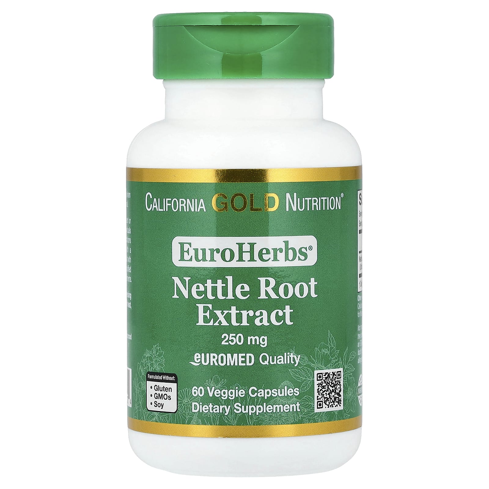 Корень крапивы California Gold Nutrition EuroHerbs® Euromed Quality, 250 мг, 60 растительных капсул — фото 4