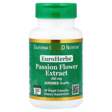 Пассифлора California Gold Nutrition EuroHerbs® Euromed Quality, 250 мг, 60 растительных капсул