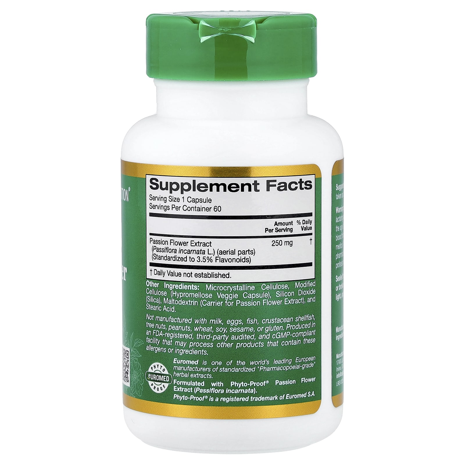 Пассифлора California Gold Nutrition EuroHerbs® Euromed Quality, 250 мг, 60 растительных капсул — фото 6