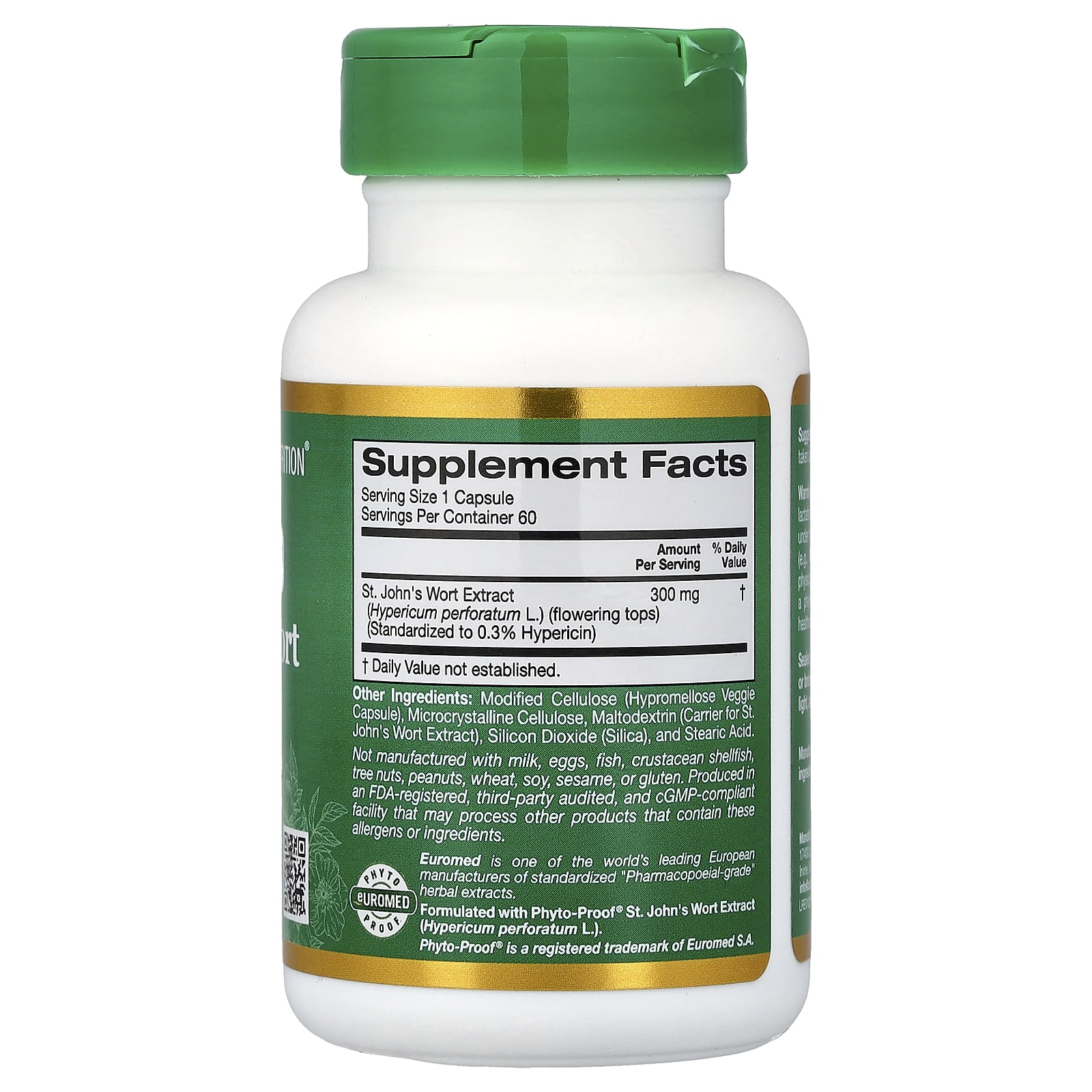 Зверобой California Gold Nutrition EuroHerbs™ Extract Euromed Quality, 300 мг, 60 растительных капсул — фото 4