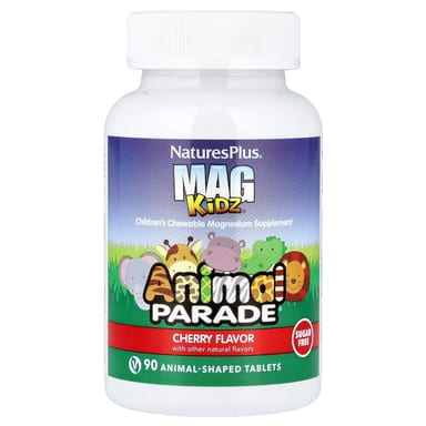 Детский NaturesPlus MagKidz® Animal Parade® Chewable Magnesium, вкус Cherry, 50 мг, 90 жевательных таблеток в форме животных
