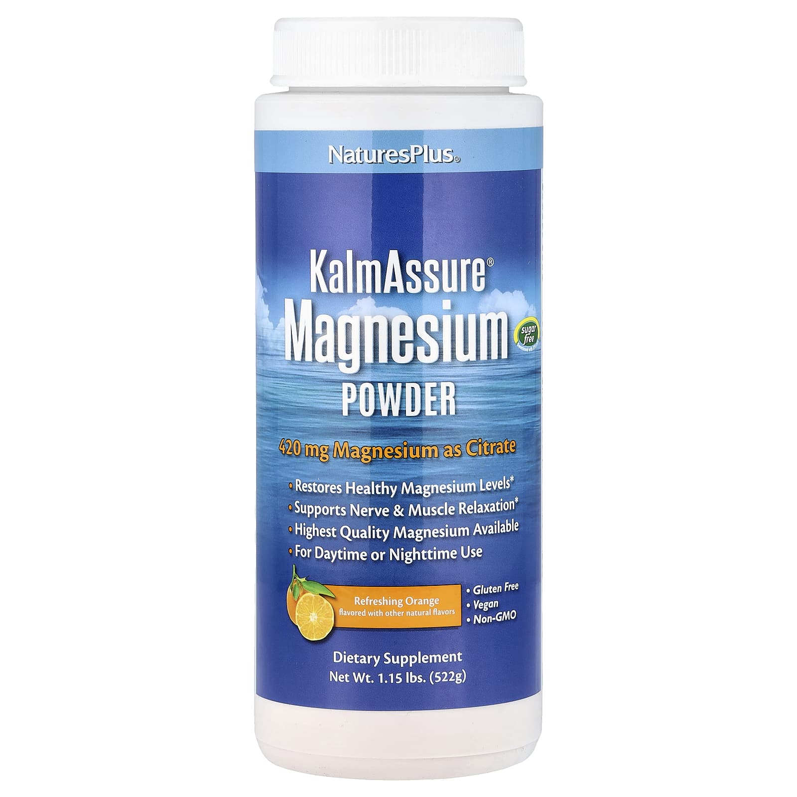 Магний NaturesPlus KalmAssure® Powder, вкус Refreshing Orange, 522 г, порошок