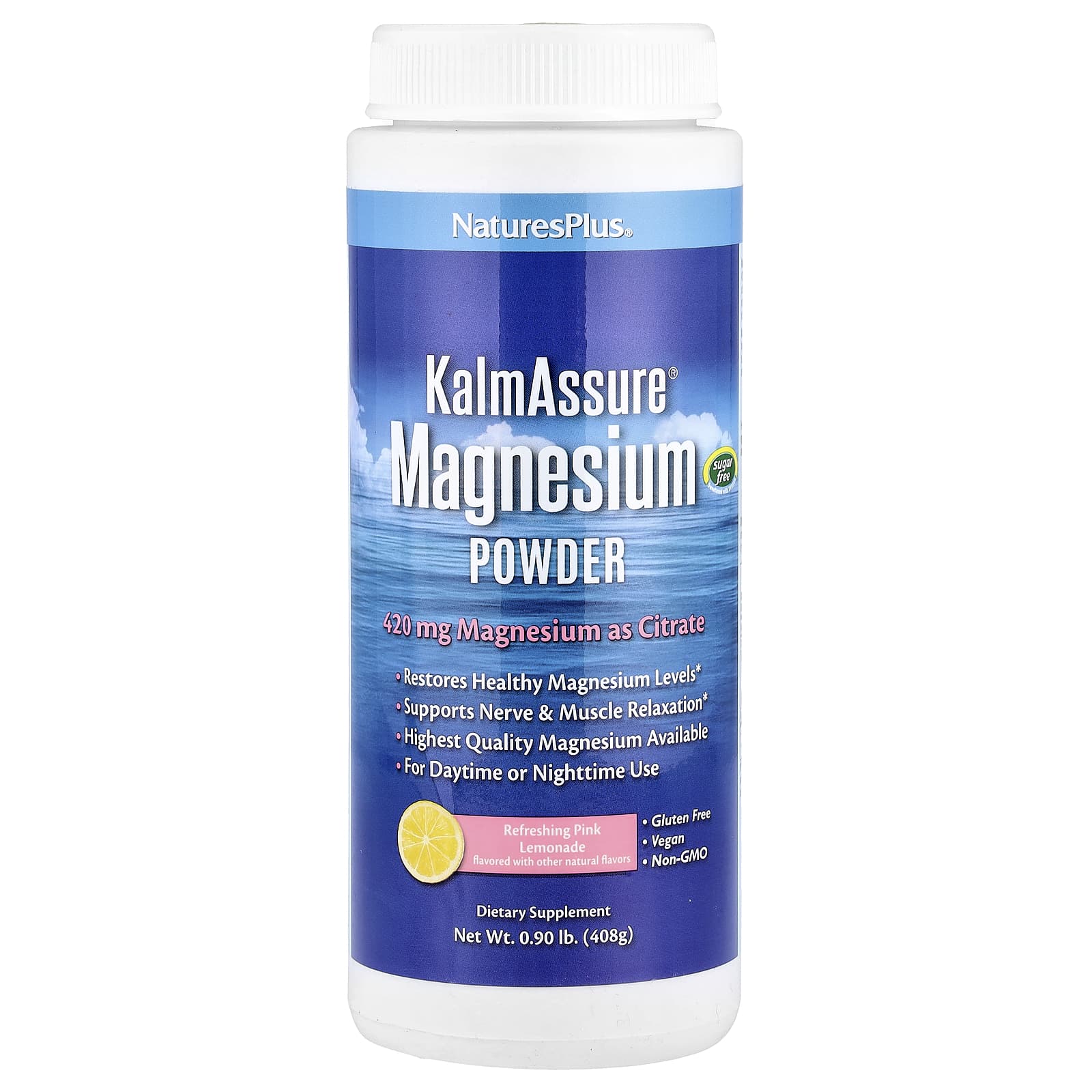 Магний NaturesPlus KalmAssure® Powder, вкус Refreshing Pink Lemonade, 408 г, 0., порошок