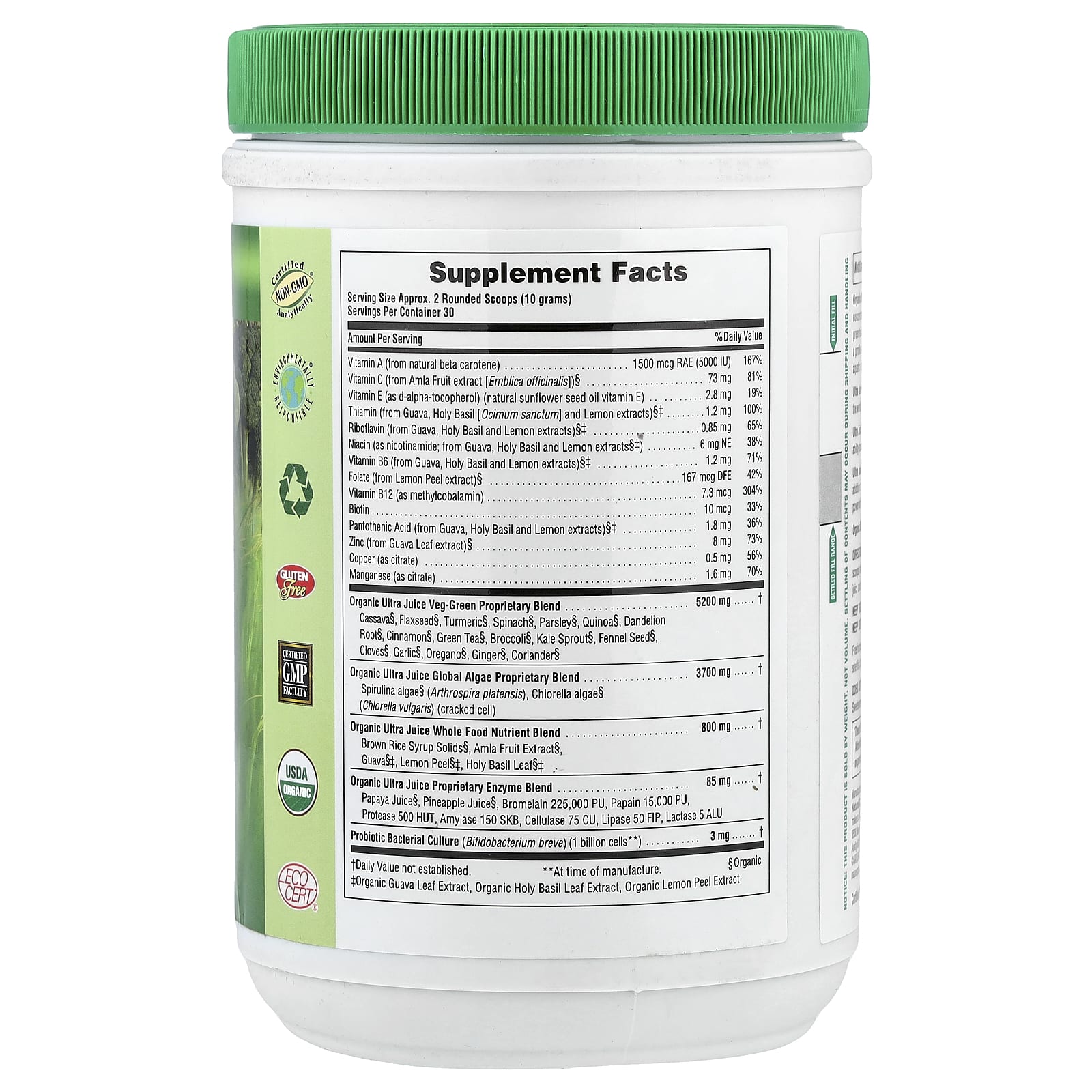 Порошок NaturesPlus Organic Ultra Juice Green®, 300 г, 0. — фото 2