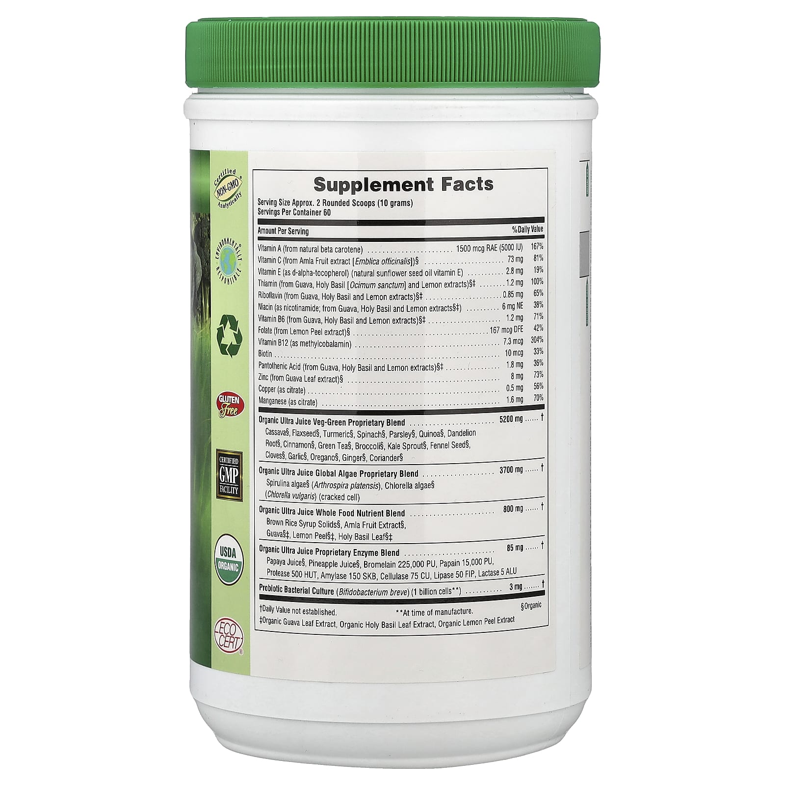 Порошок NaturesPlus Organic Ultra Juice Green, 600 г — фото 2