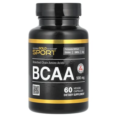 Аминокислотный комплекс California Gold Nutrition BCAA AjiPure® Branched Chain 2:1:1 with L-Leucine L-Isoleucine and L-Valine, 500 мг, 60 растительных капсул