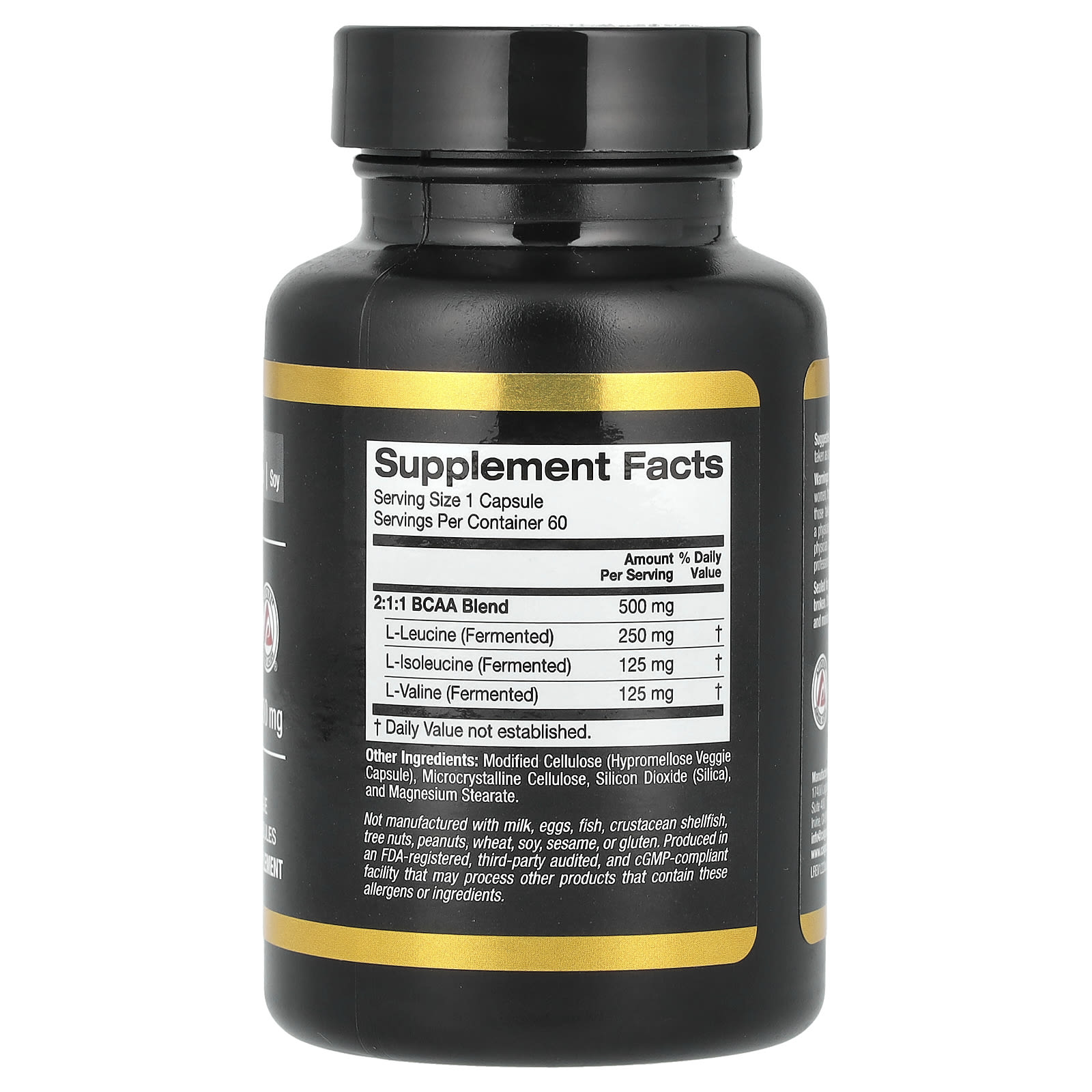 Аминокислотный комплекс California Gold Nutrition BCAA AjiPure® Branched Chain 2:1:1 with L-Leucine L-Isoleucine and L-Valine, 500 мг, 60 растительных капсул — фото 2