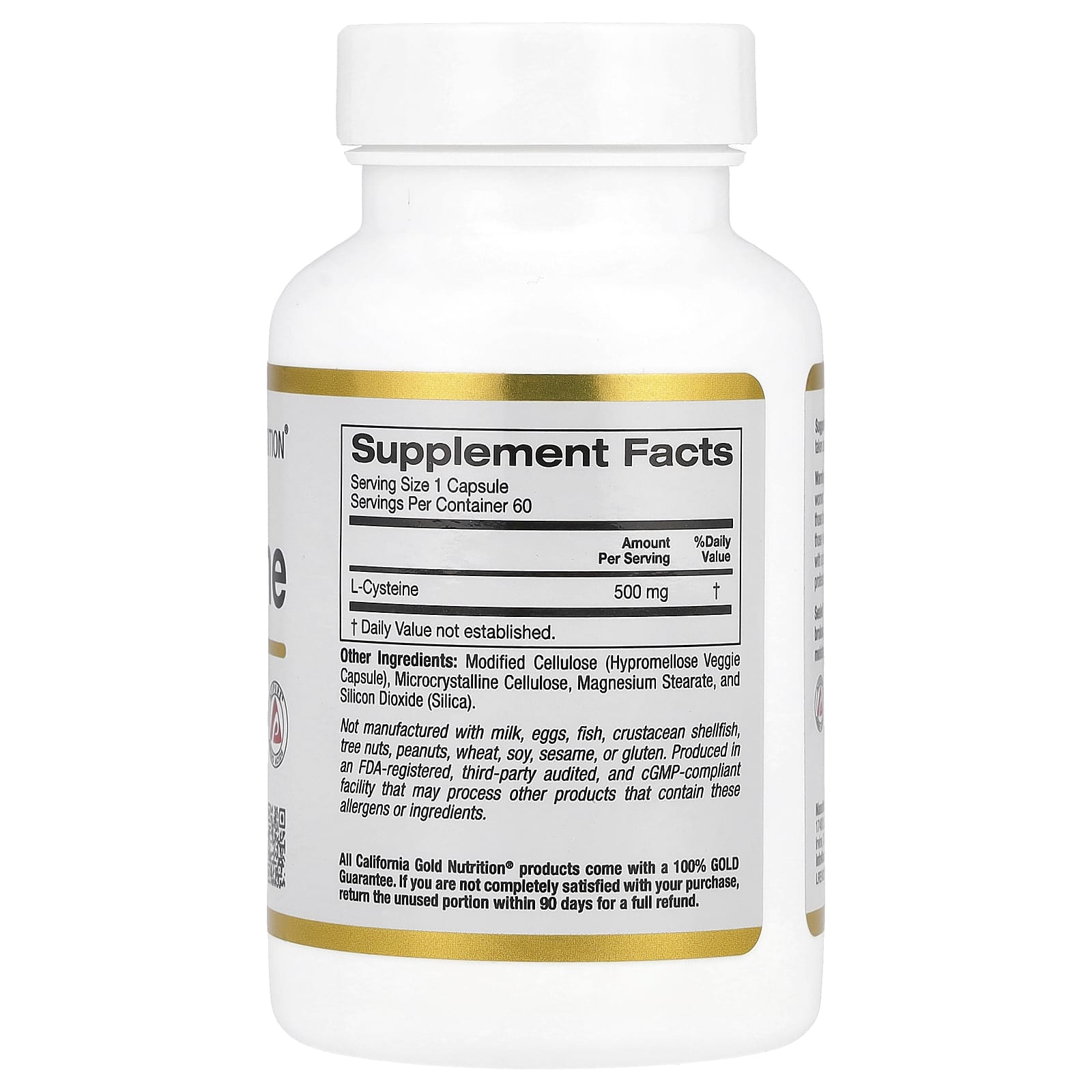 L-цистеин California Gold Nutrition L-Cysteine AjiPure®, 500 мг, 60 растительных капсул — фото 2