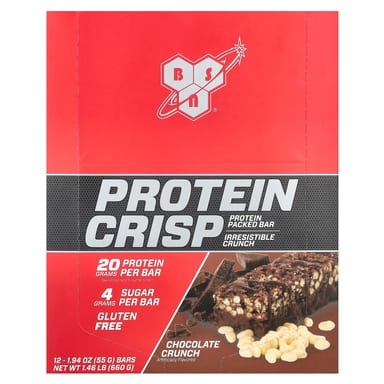 Шоколад BSN Protein Crisp, вкус Chocolate Crunch, 55 г, 12 шт., батончик