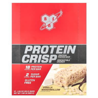 Протеин BSN Crisp, вкус Vanilla Marshmallow, 55 г, 12 шт., батончик