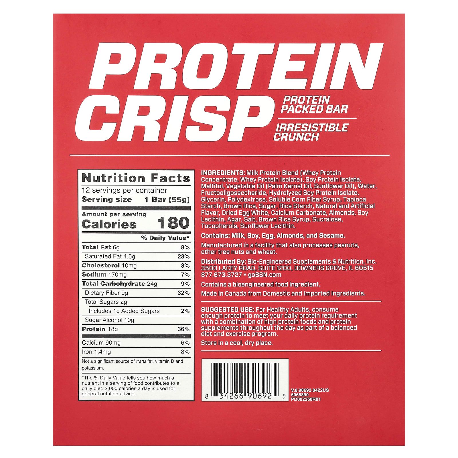 Протеин BSN Crisp, вкус Vanilla Marshmallow, 55 г, 12 шт., батончик — фото 2