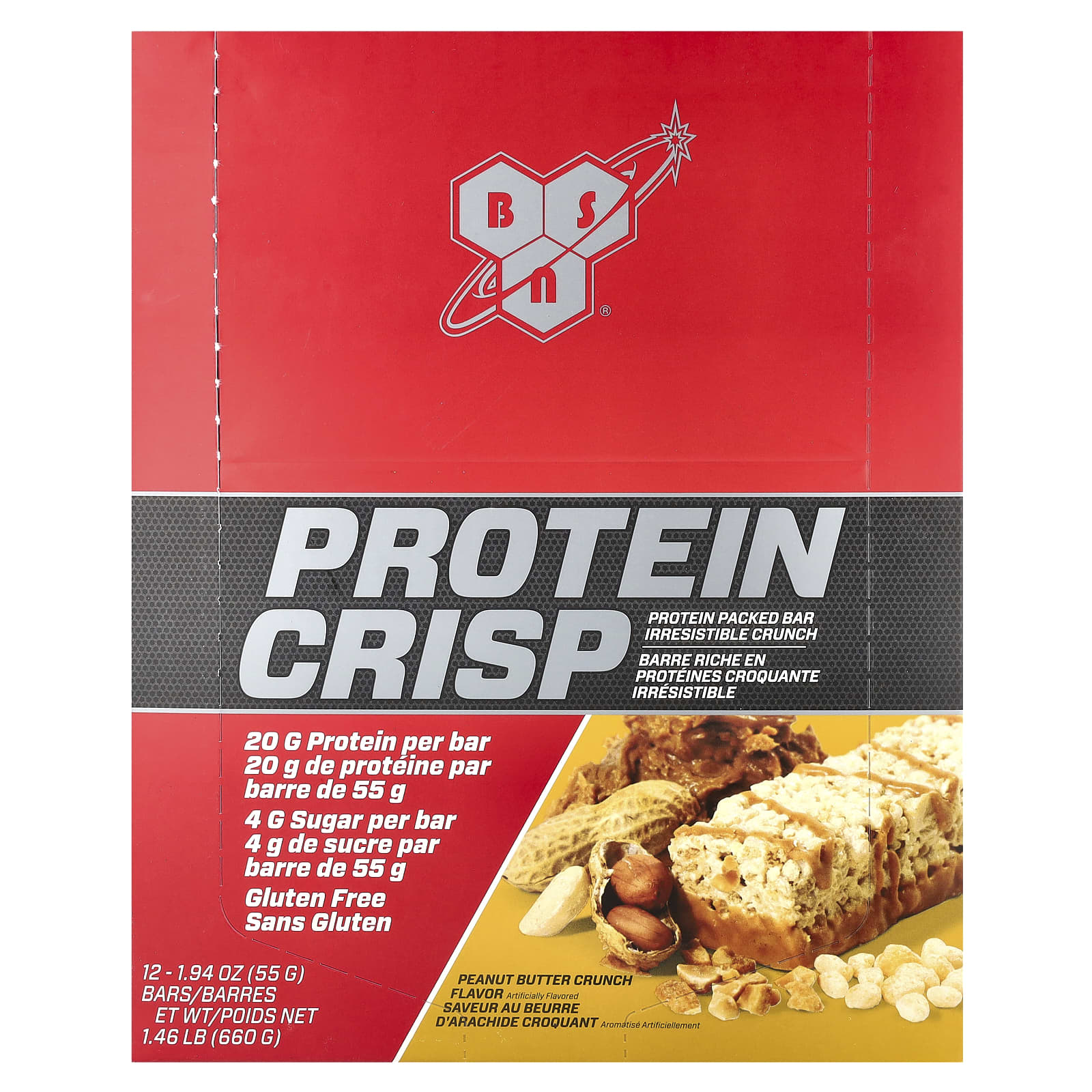 Арахисовая паста BSN Protein Crisp Crunch, 55 г, 12 шт., батончик