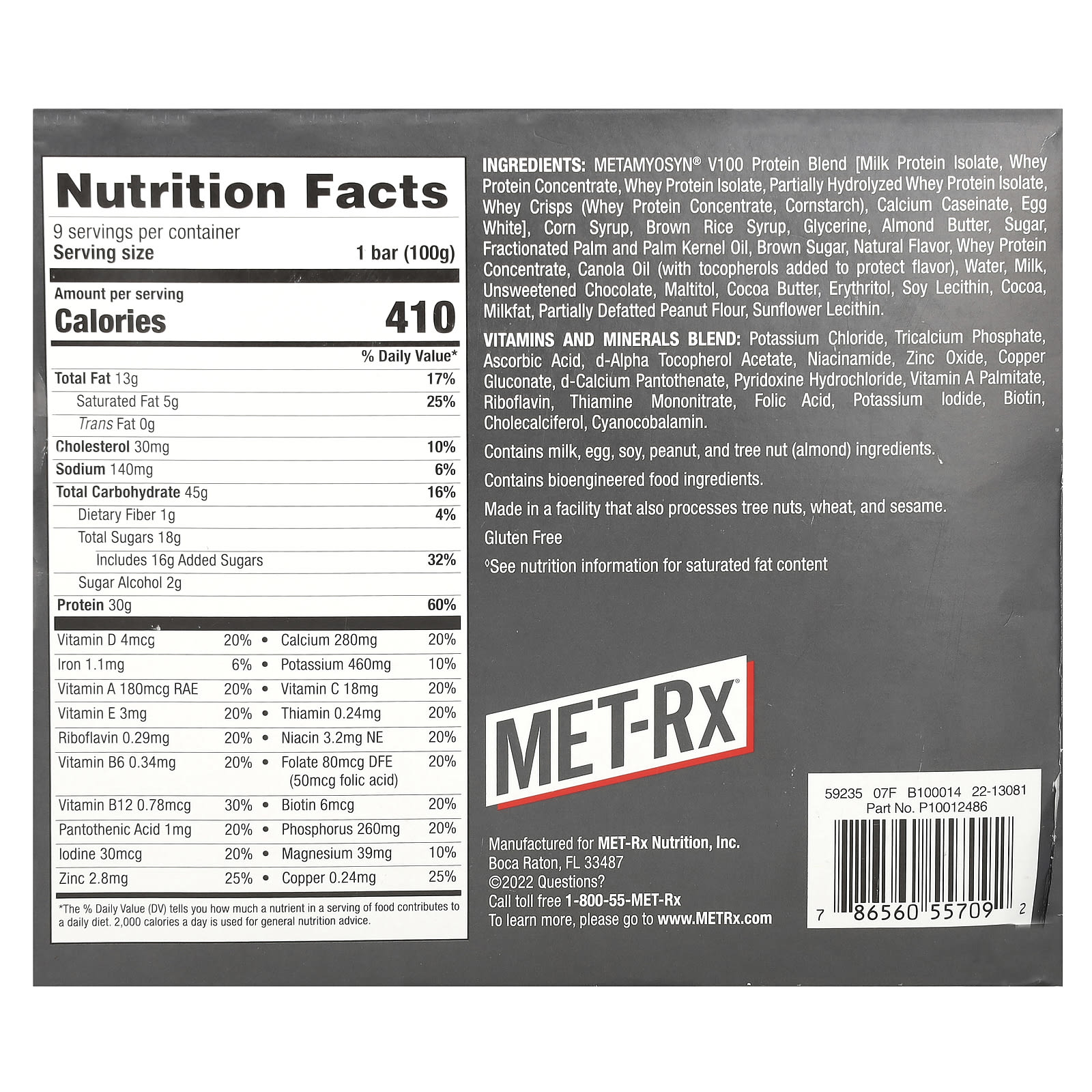 Шоколад MET-Rx Big 100 Meal Replacement Bar, вкус Chocolate Chip Cookie Dough, 100 г, 9 шт., батончик — фото 2