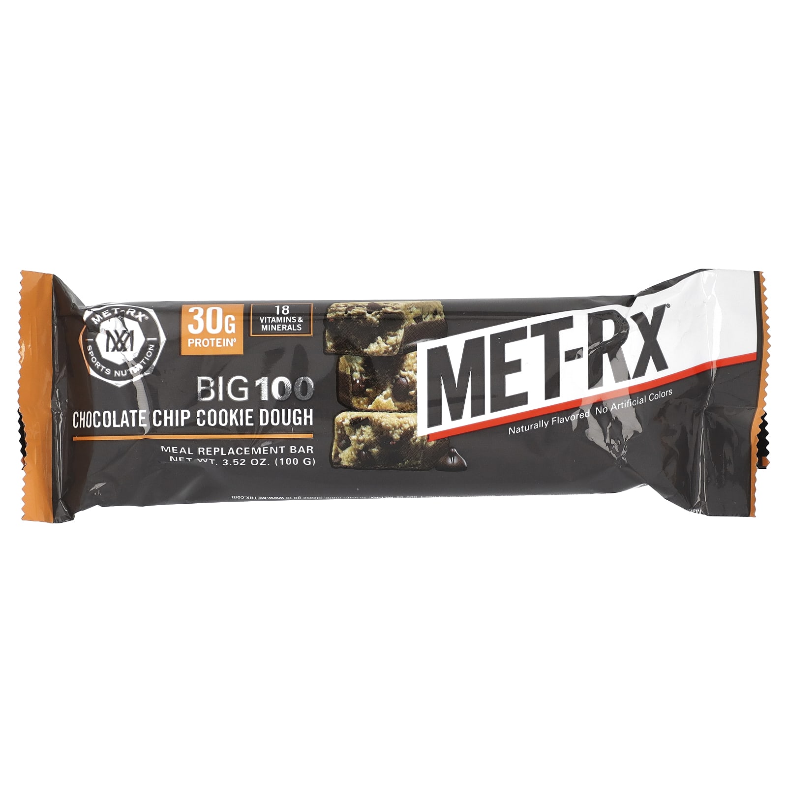 Шоколад MET-Rx Big 100 Meal Replacement Bar, вкус Chocolate Chip Cookie Dough, 100 г, 9 шт., батончик — фото 3