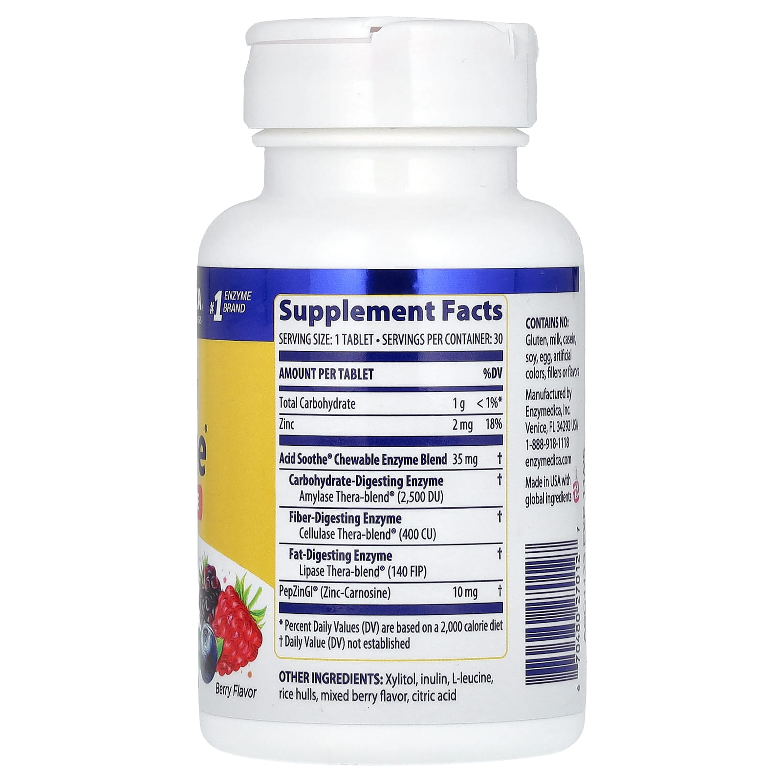 Комплекс Acid Soothe Enzymedica Chewable, вкус Berry, 30 таблеток — фото 2