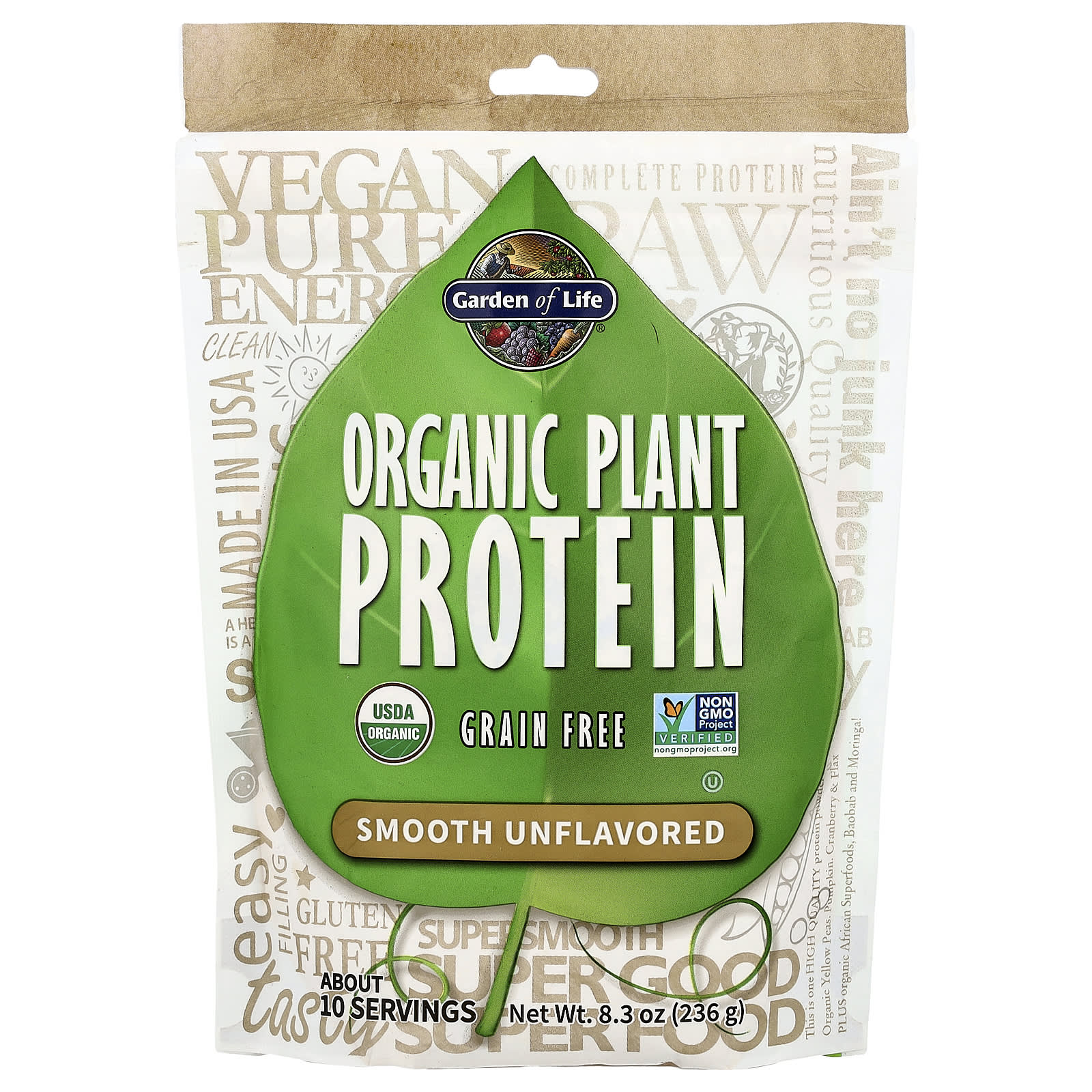 Растительный протеин Garden of Life Organic Grain Free Smooth, без вкуса, 236 г