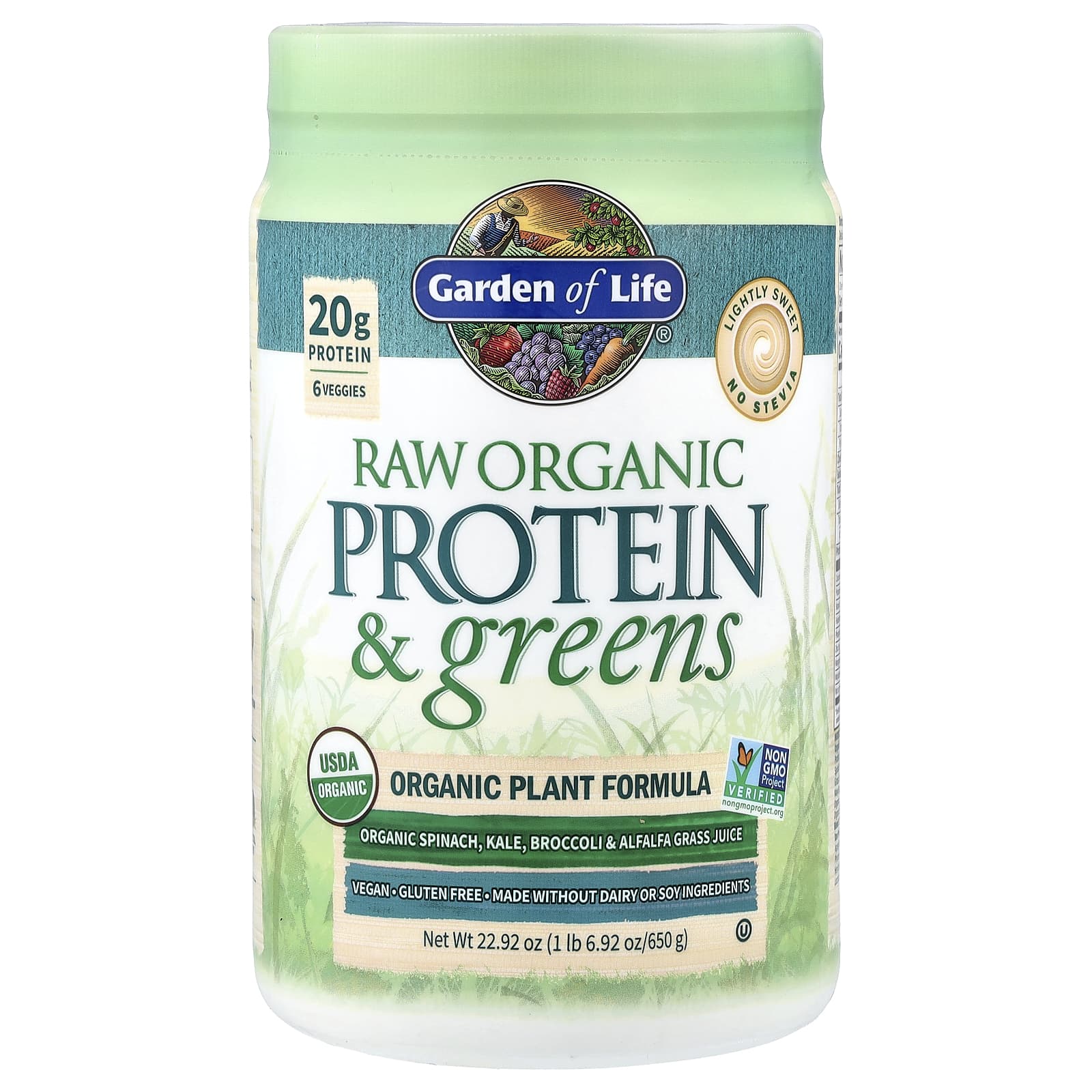 Протеин с зеленью Garden of Life Raw Organic Lightly Sweet, 650 г