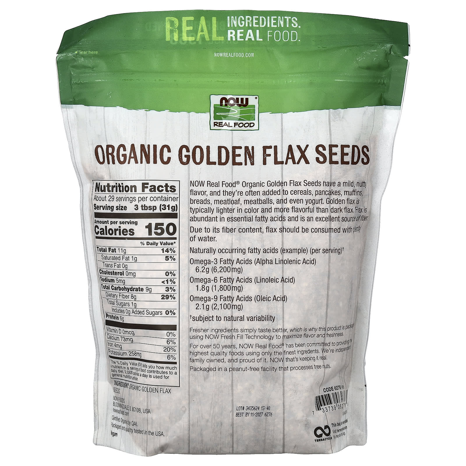 Семена льна NOW Foods Real Food Organic, 907 г — фото 2
