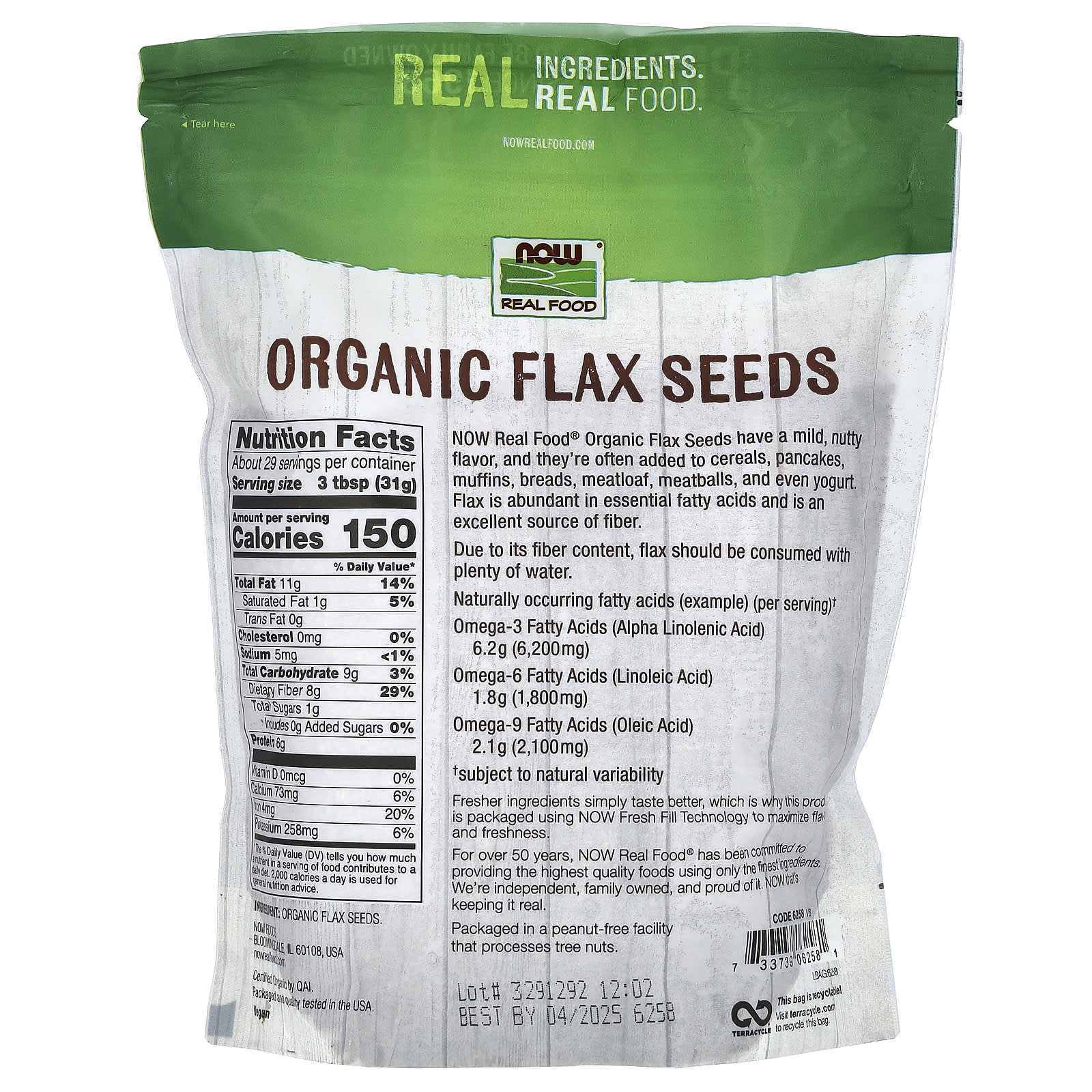 Семена льна NOW Foods Real Food, 907 г — фото 2