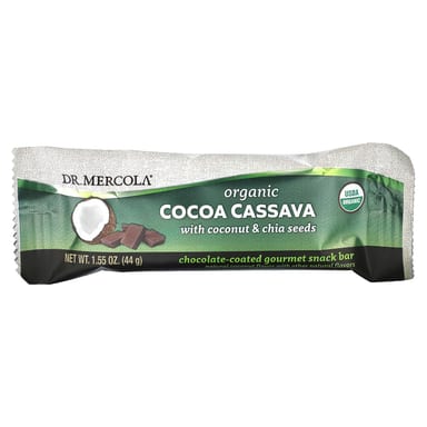 Семена чиа Dr. Mercola, вкус Organic Cocoa Cassava with Coconut & Chia Seeds, 44 г, 12 шт., батончик