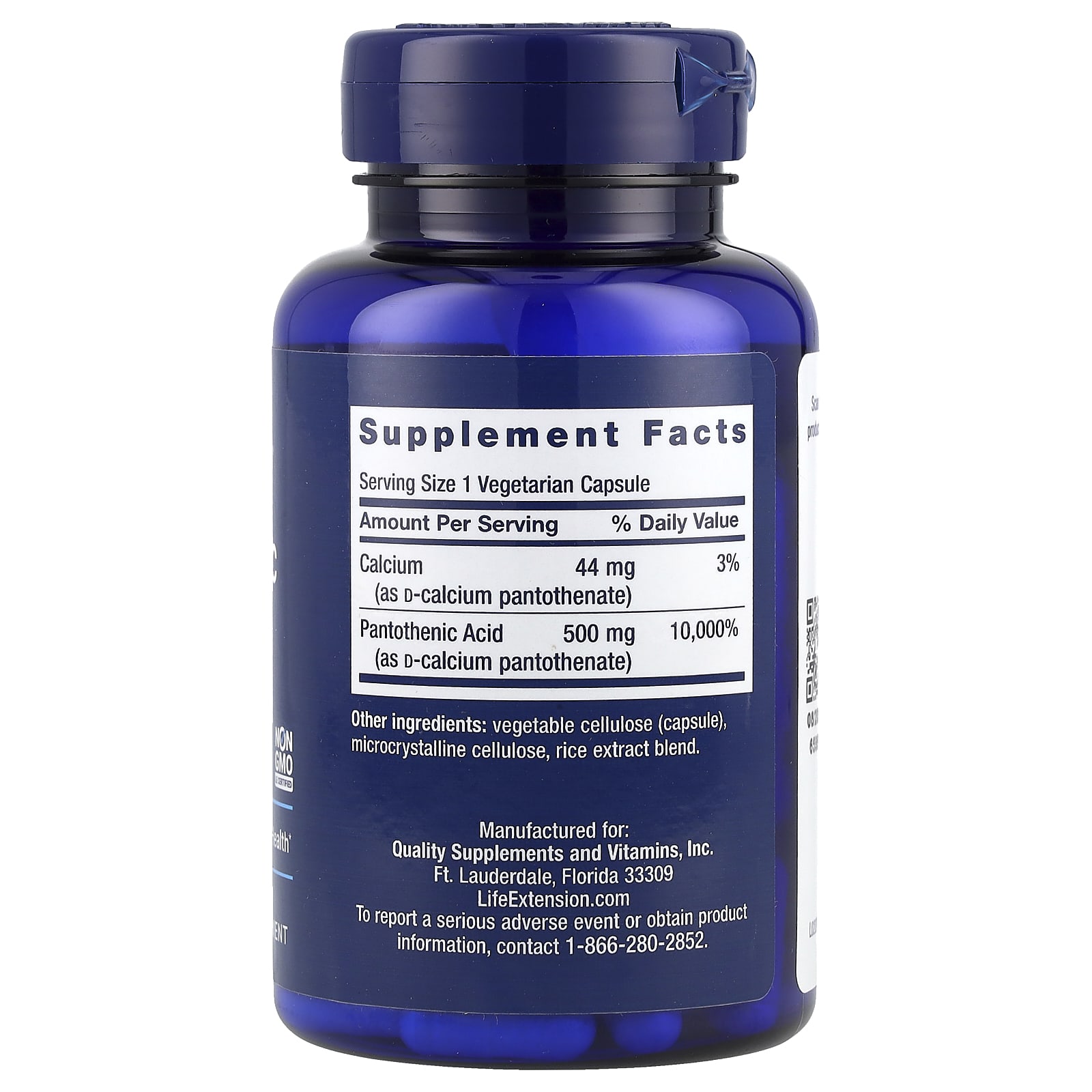 Пантотеновая кислота Life Extension Vitamin B-5, 500 мг, 100 растительных капсул — фото 2