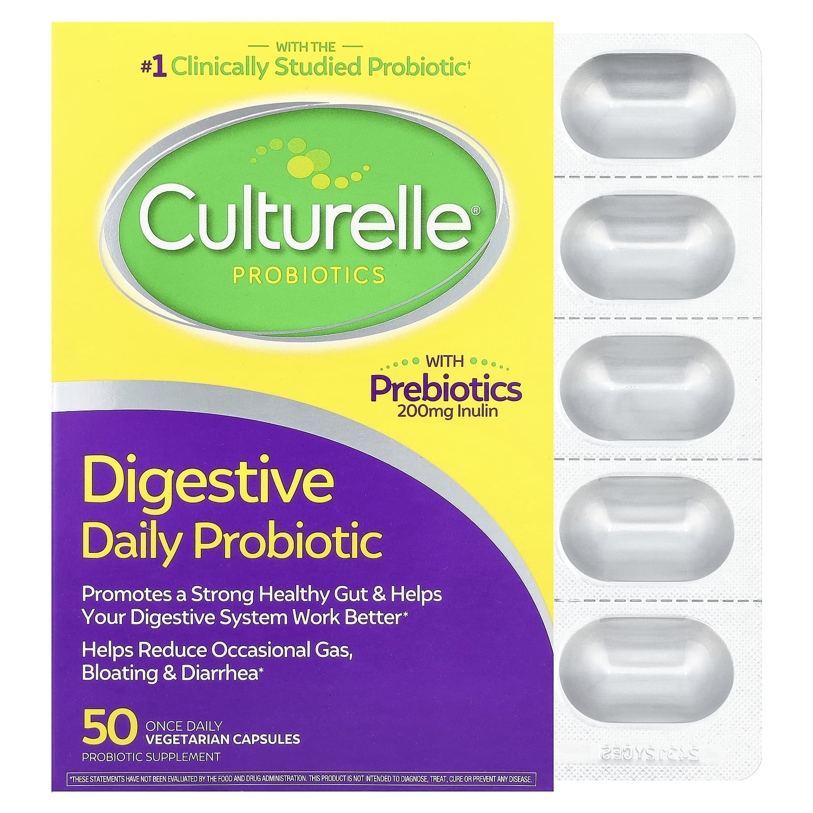 Пробиотик Culturelle Digestive Daily Probiotic 50 Once Daily, растительные капсулы