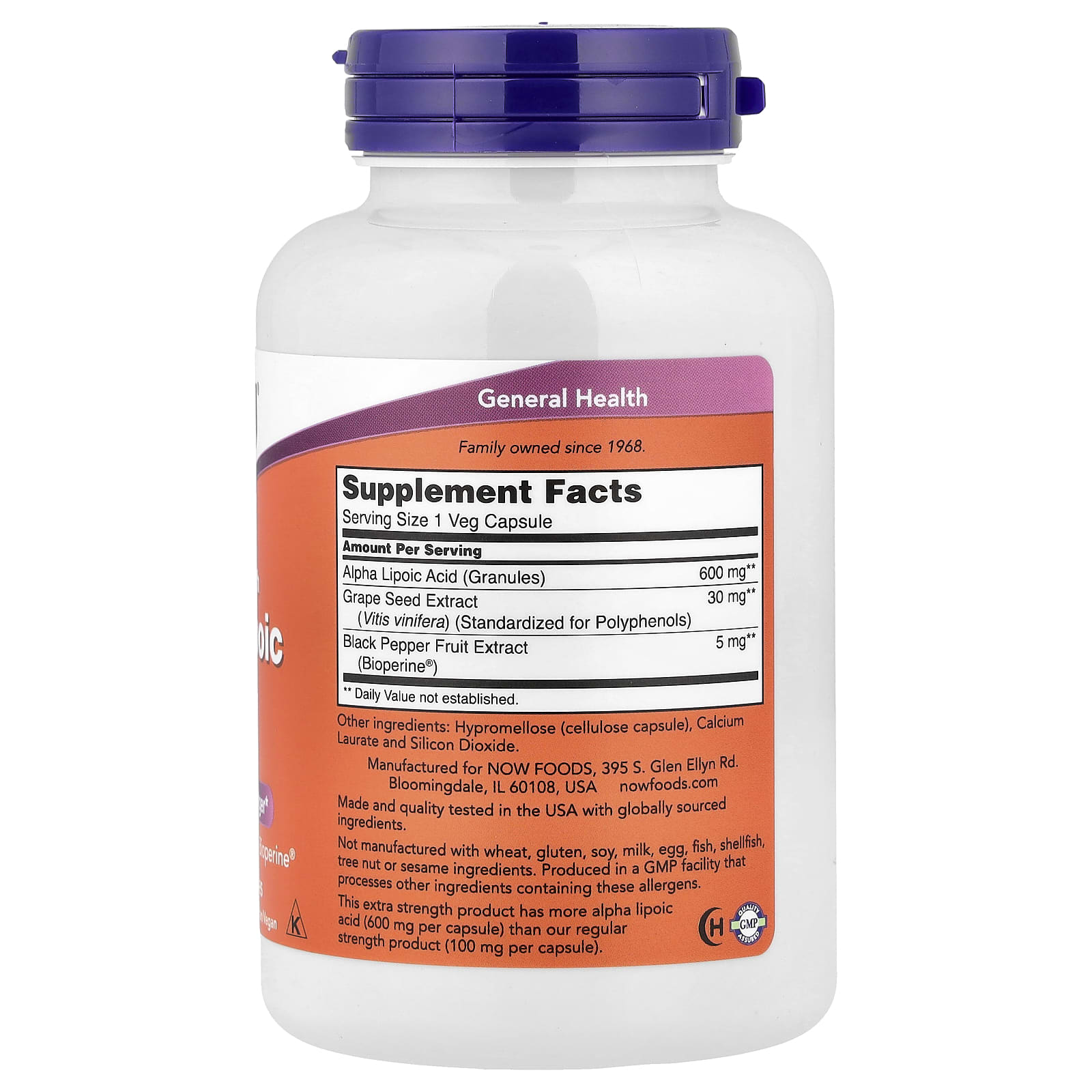 Альфа-липоевая кислота NOW Foods, 600 мг, 120 растительных капсул — фото 2