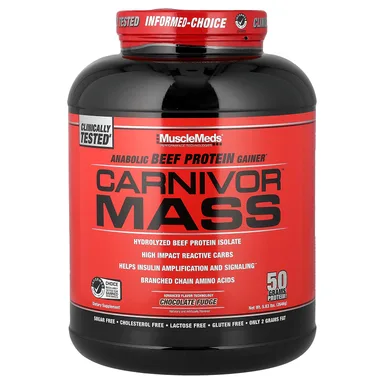 Фото товара: Шоколад MuscleMeds Carnivor Mass Anabolic Beef Protein Gainer, вкус «шоколадная помадка», 646 г