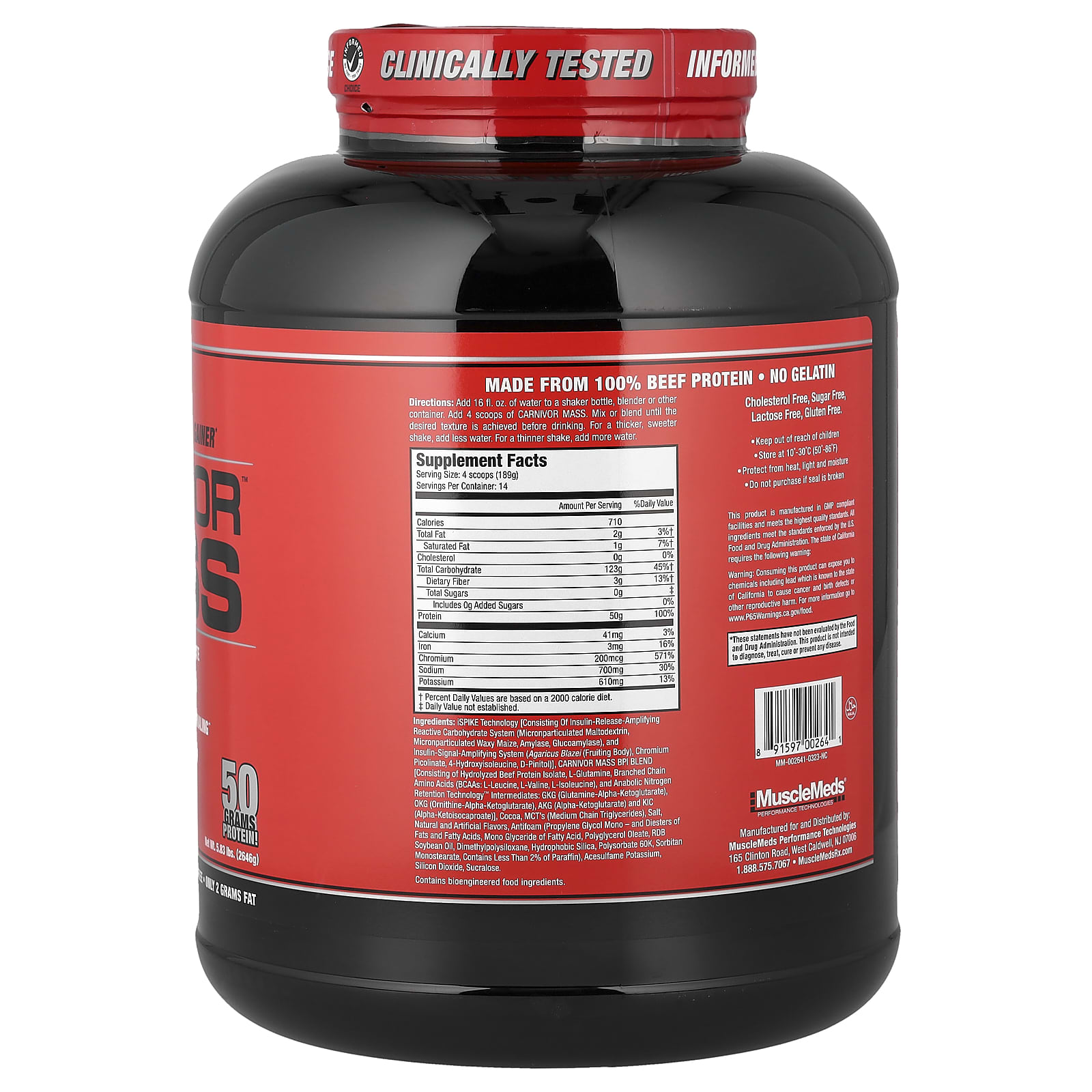 Шоколад MuscleMeds Carnivor Mass Anabolic Beef Protein Gainer, вкус Chocolate Fudge, 646 г — фото 2