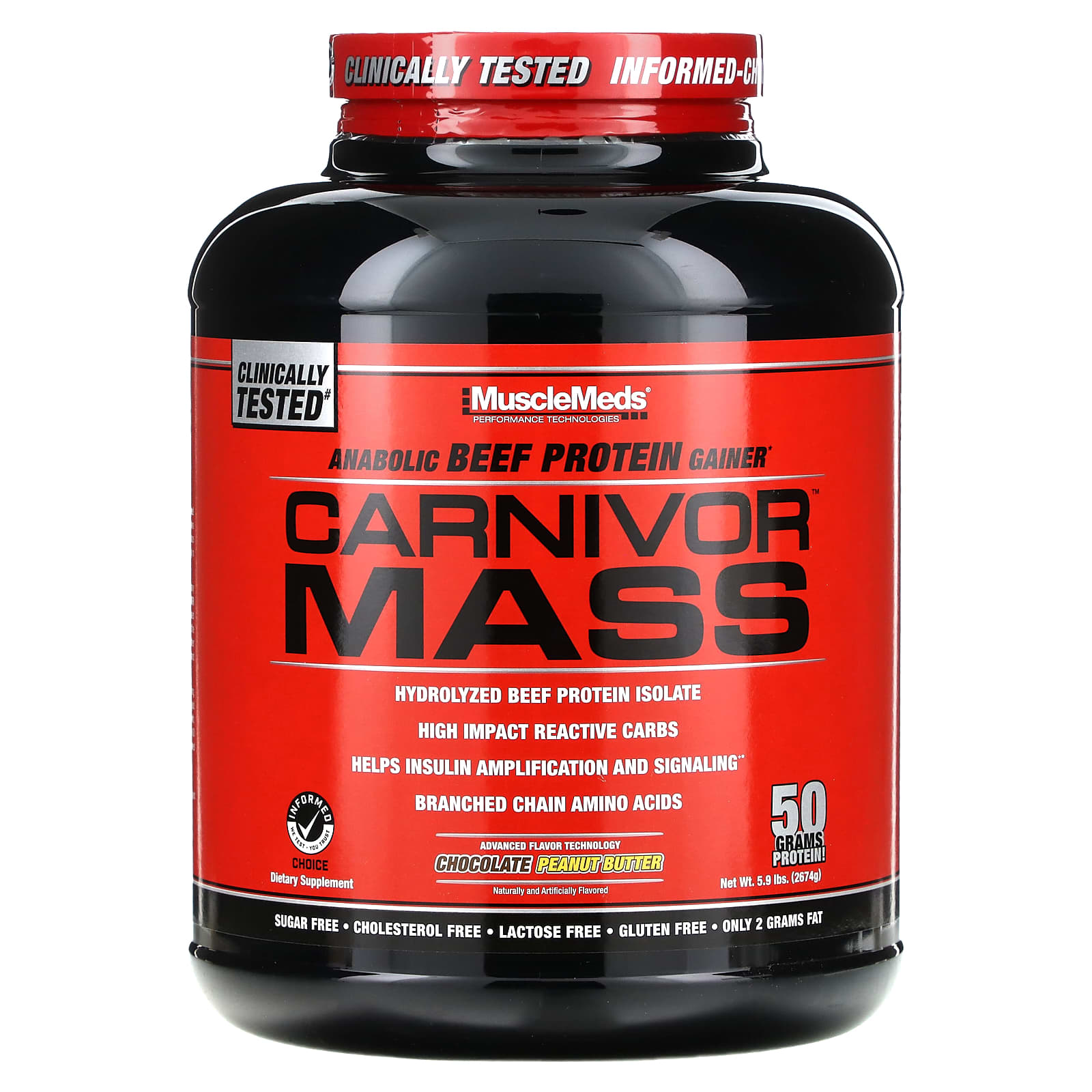 Арахисовая паста MuscleMeds Carnivor Mass Anabolic Beef Protein Gainer, вкус Chocolate Peanut Butter, 674 г