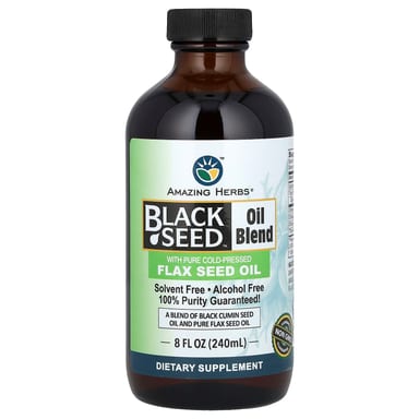 Масло черного тмина Amazing Herbs Blend With Pure Cold-Pressed Flax Seed Oil, 240 мл
