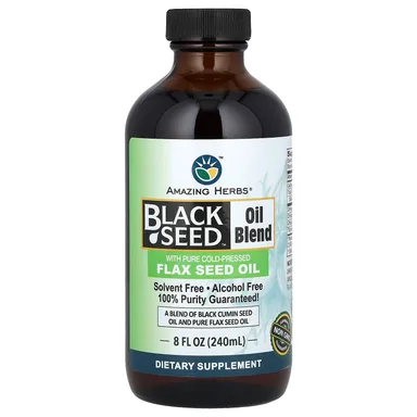 Фото товара: Масло черного тмина Amazing Herbs Blend With Pure Cold-Pressed Flax Seed Oil, 240 мл