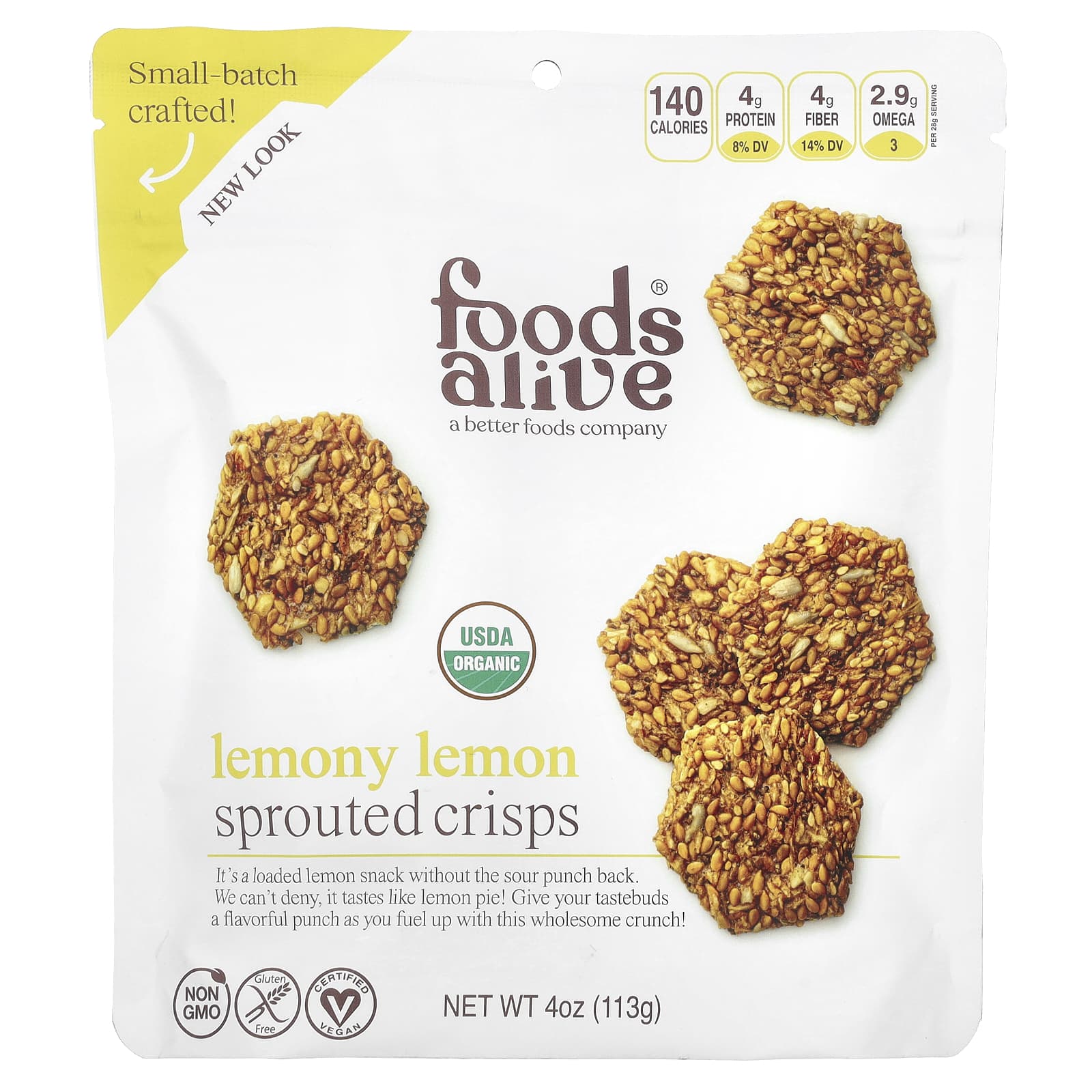 Пророщенные снеки Foods Alive, вкус Lemony Lemon, 113 г