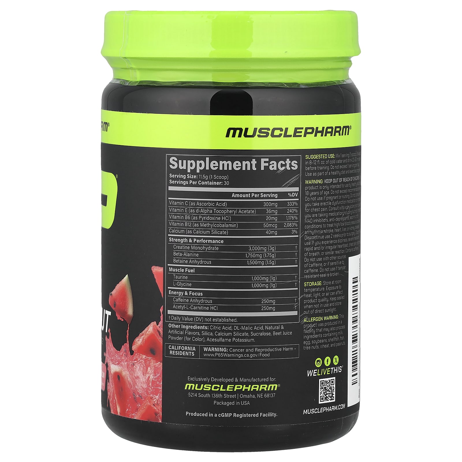 Предтренировочный комплекс MusclePharm, 344 г (12.1 oz) арбуз — фото 2