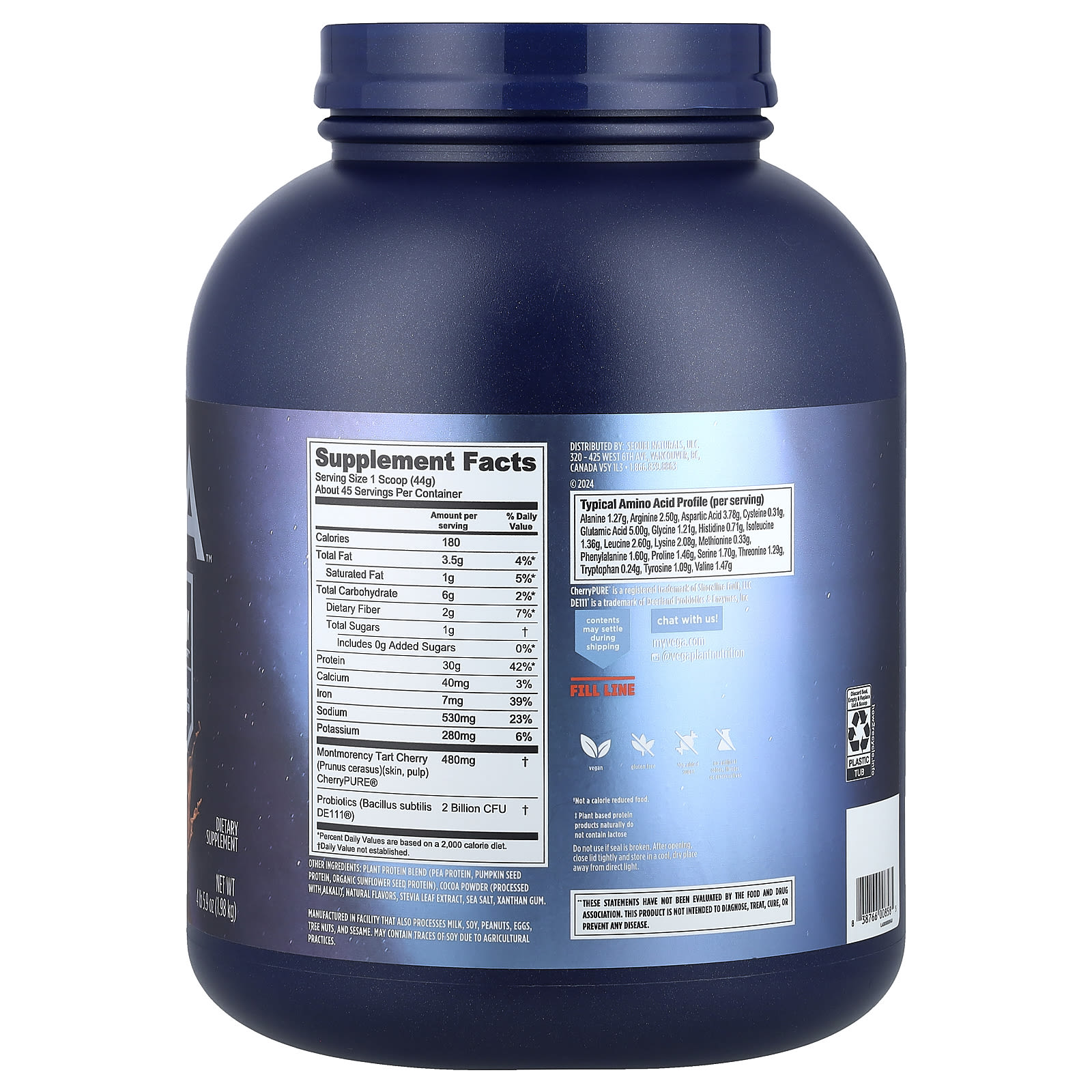 Шоколад Vega Plant-Based Protein Performance Protein Recovery, вкус Creamy Chocolate, 1.98 кг — фото 2