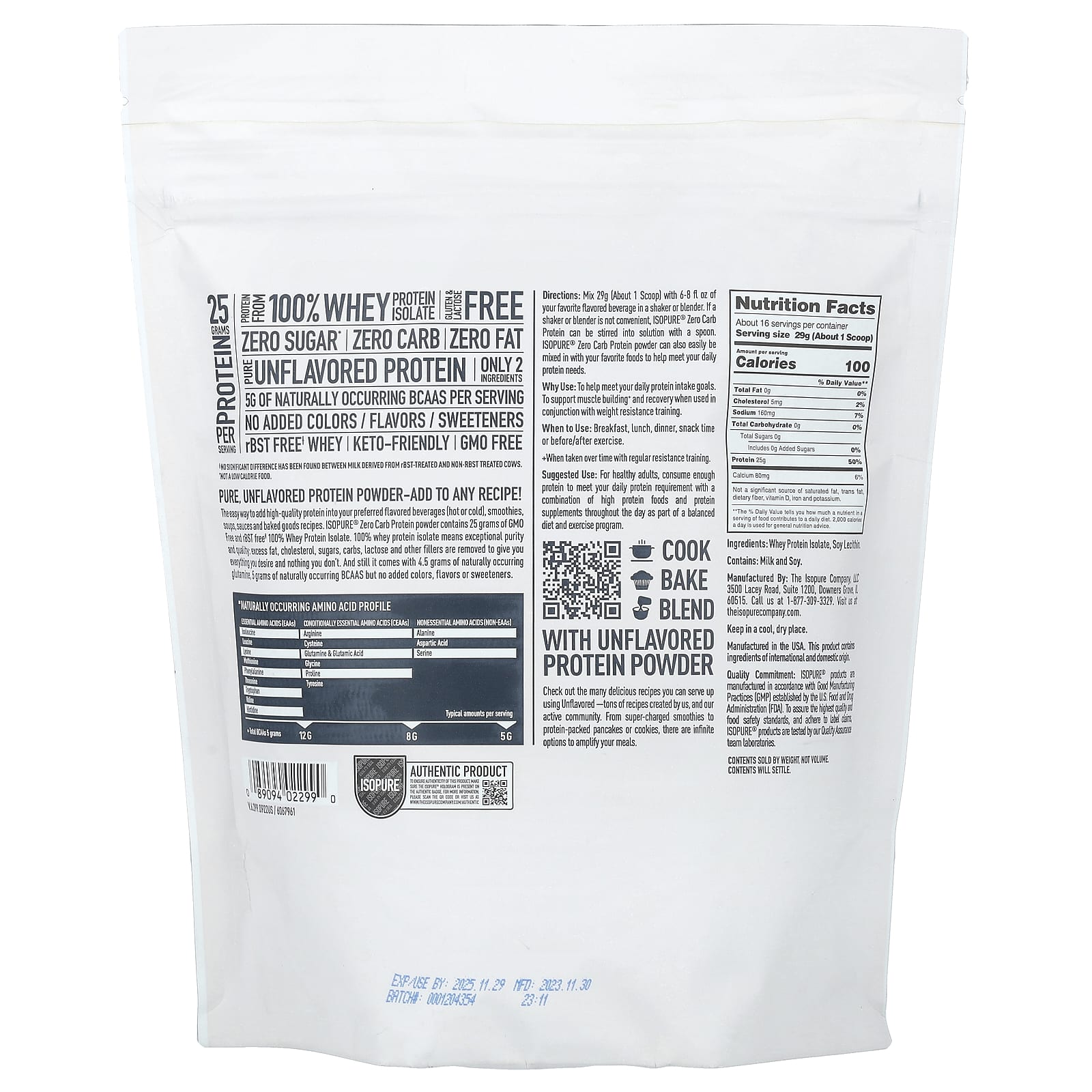 Протеиновый порошок Isopure Zero Carb, без вкуса, 454 г — фото 2