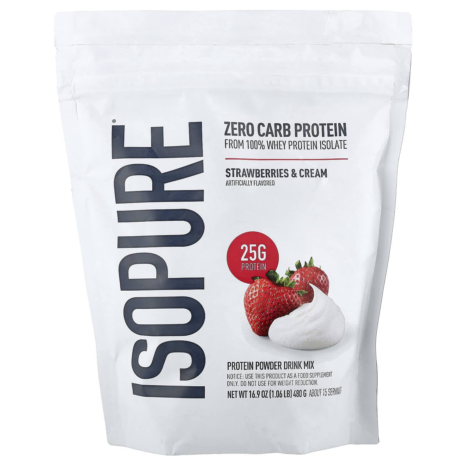 Протеиновый порошок Isopure Zero Carb Strawberries & Cream, 480 г, 1.