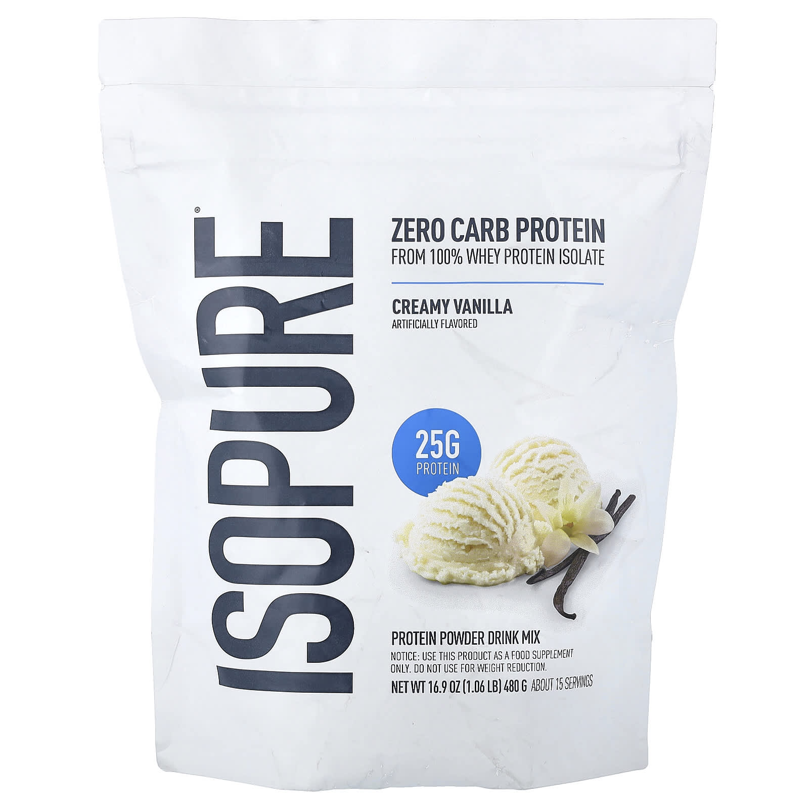 Протеиновый порошок Isopure Zero Carb Drink Mix, вкус Creamy Vanilla, 480 г, 1., смесь для напитка