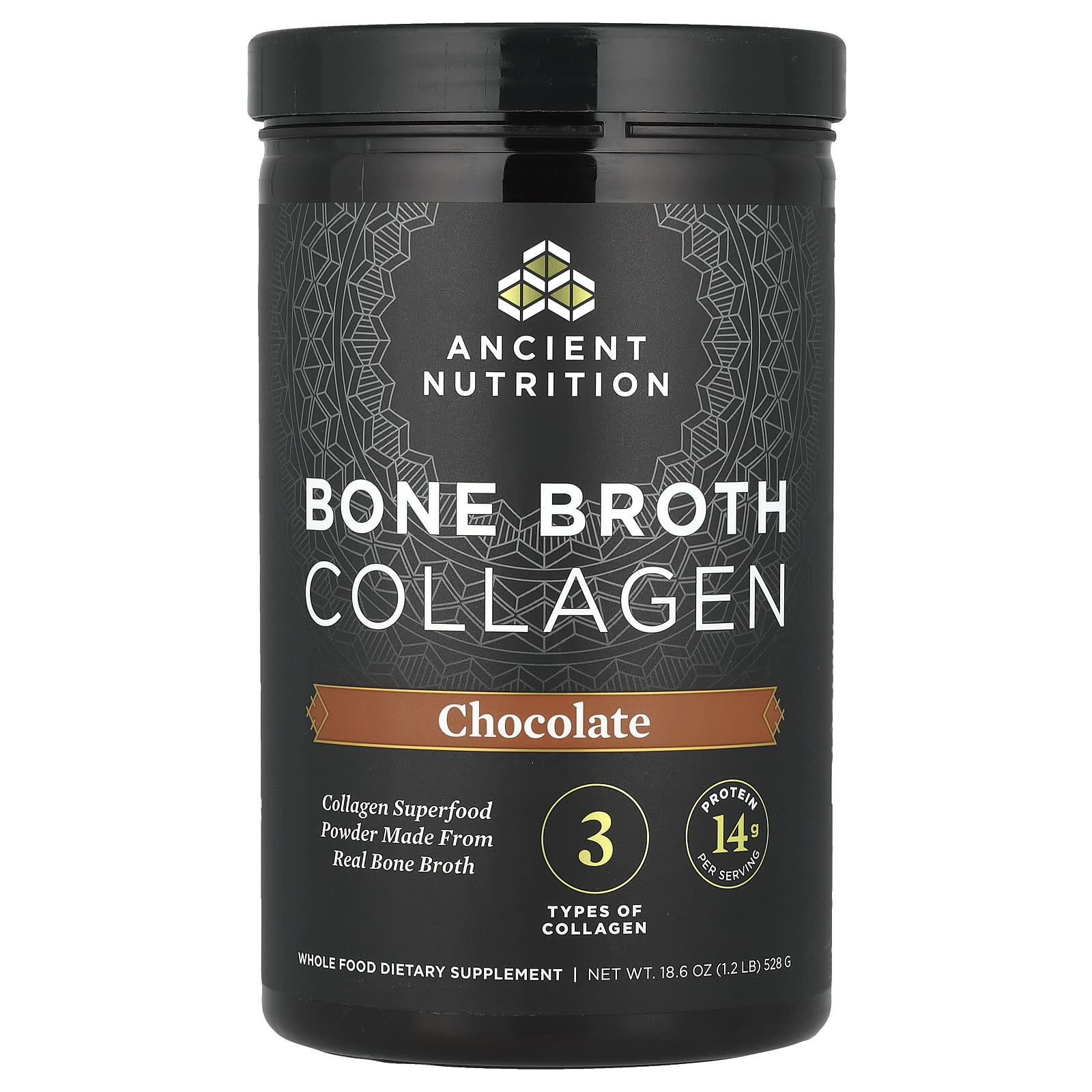Шоколад Ancient Nutrition Bone Broth Collagen, вкус Chocolate, 528 г, 1.