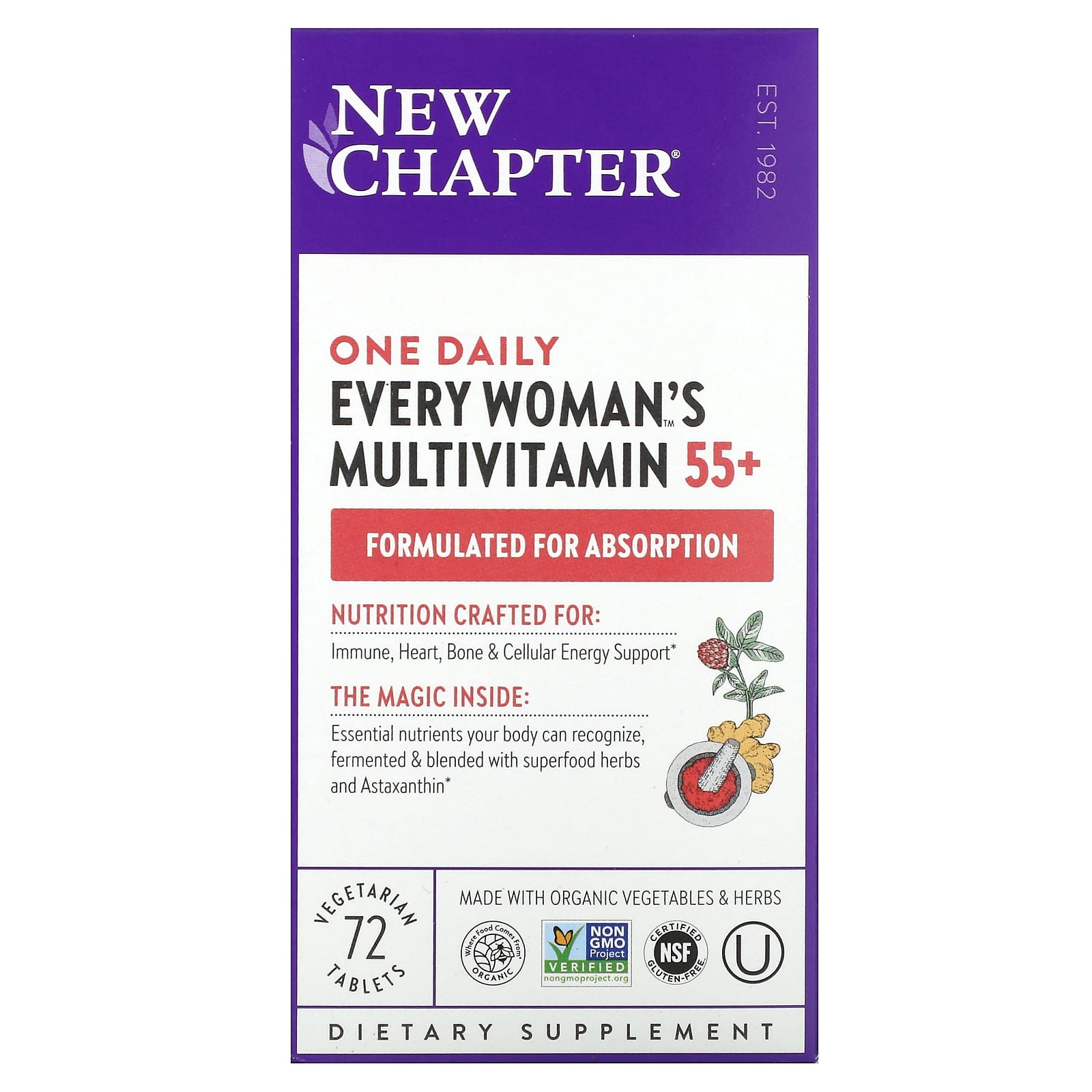 Мультивитамины New Chapter Every Woman's One Daily 55+, 72 растительных таблеток — фото 2