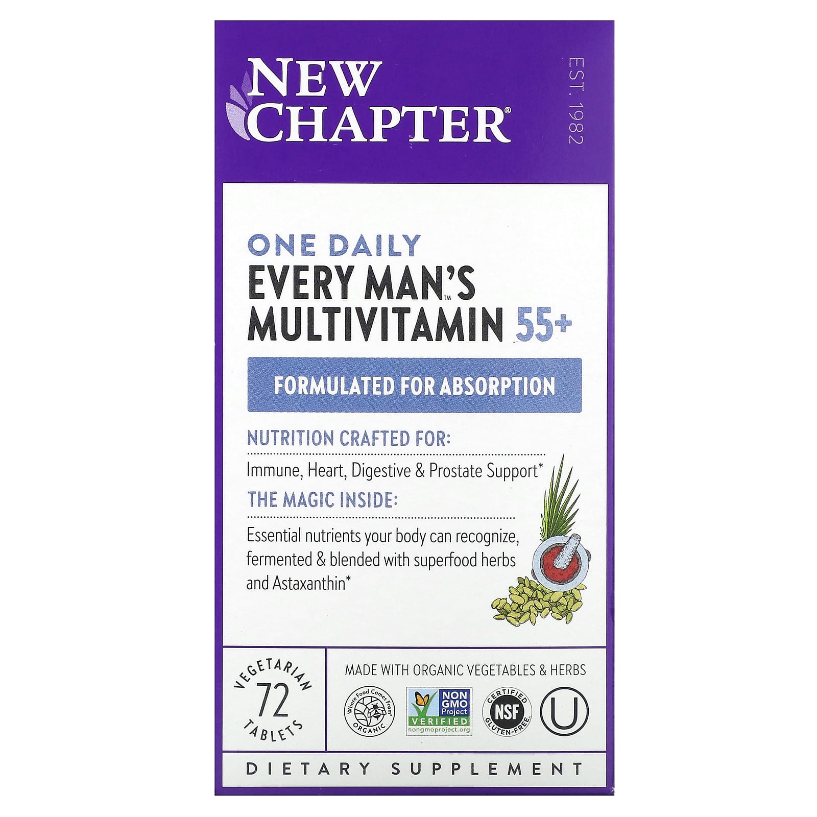 Мультивитамины New Chapter Every Man's One Daily 55+, 72 растительных таблеток — фото 2