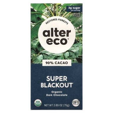 Темный шоколад Alter Eco Super Blackout 90% Cacao, вкус Organic Dark Chocolate Bar, 75 г, батончик