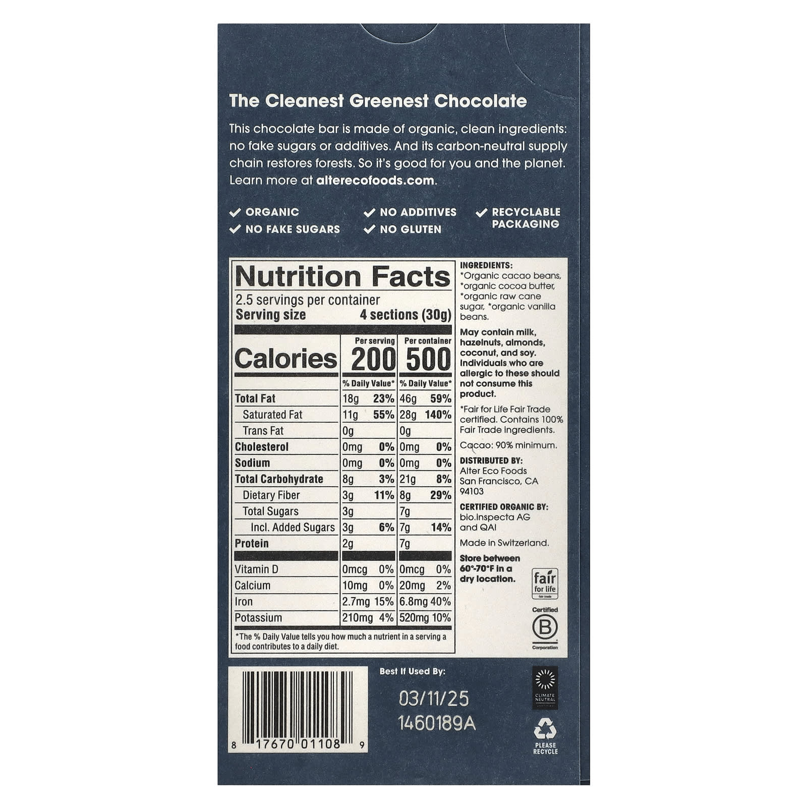 Темный шоколад Alter Eco Super Blackout 90% Cacao, вкус Organic Dark Chocolate Bar, 75 г, батончик — фото 2