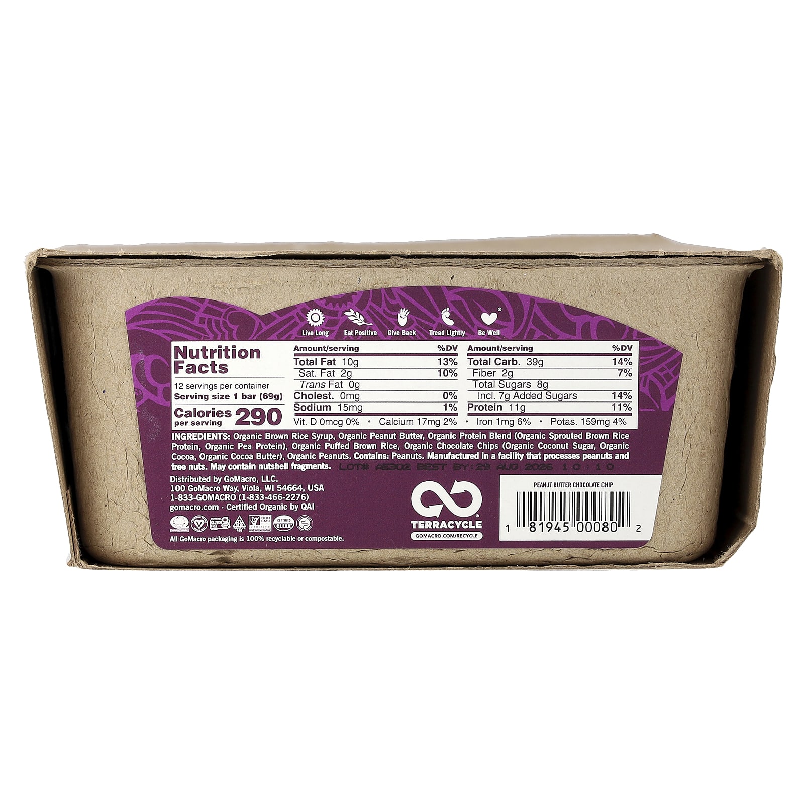 Арахисовая паста GoMacro MacroBar® Protein Pleasure, вкус Peanut Butter Chocolate Chip, 69 г, 12 шт., батончик — фото 3