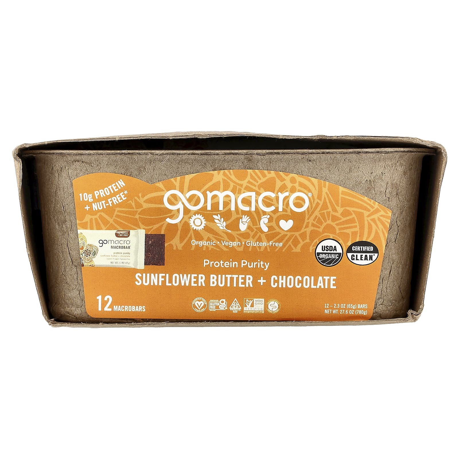 Шоколад GoMacro MacroBar® Protein Purity, вкус Sunflower Butter Chocolate, 65 г, 12 шт., батончик — фото 2