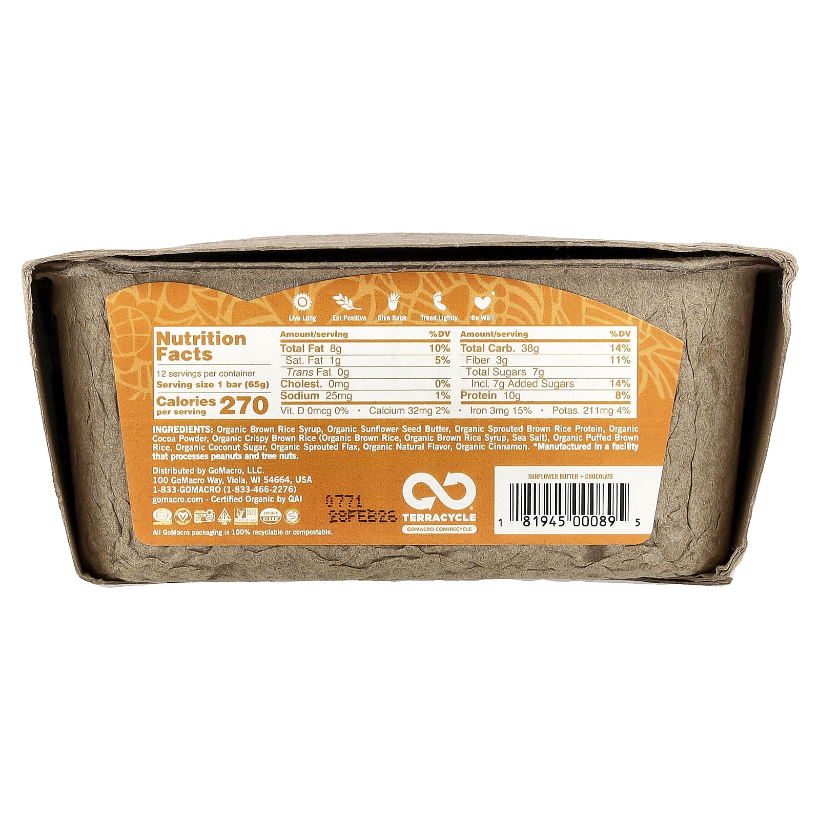 Шоколад GoMacro MacroBar® Protein Purity, вкус Sunflower Butter Chocolate, 65 г, 12 шт., батончик — фото 3