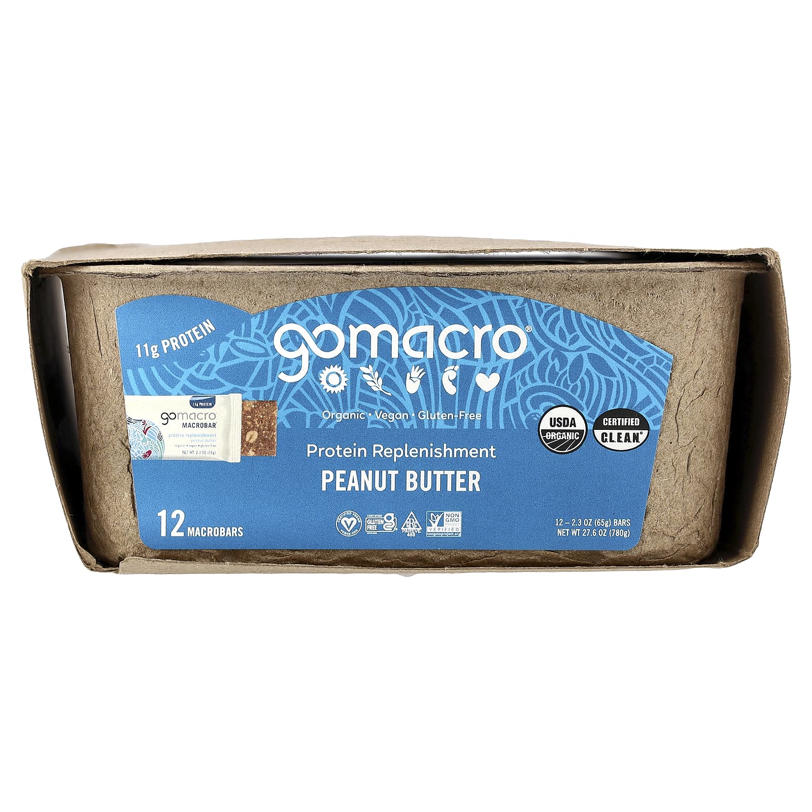 Арахисовая паста GoMacro MacroBar® Protein Replenishment, 65 г, 12 шт., батончик — фото 2