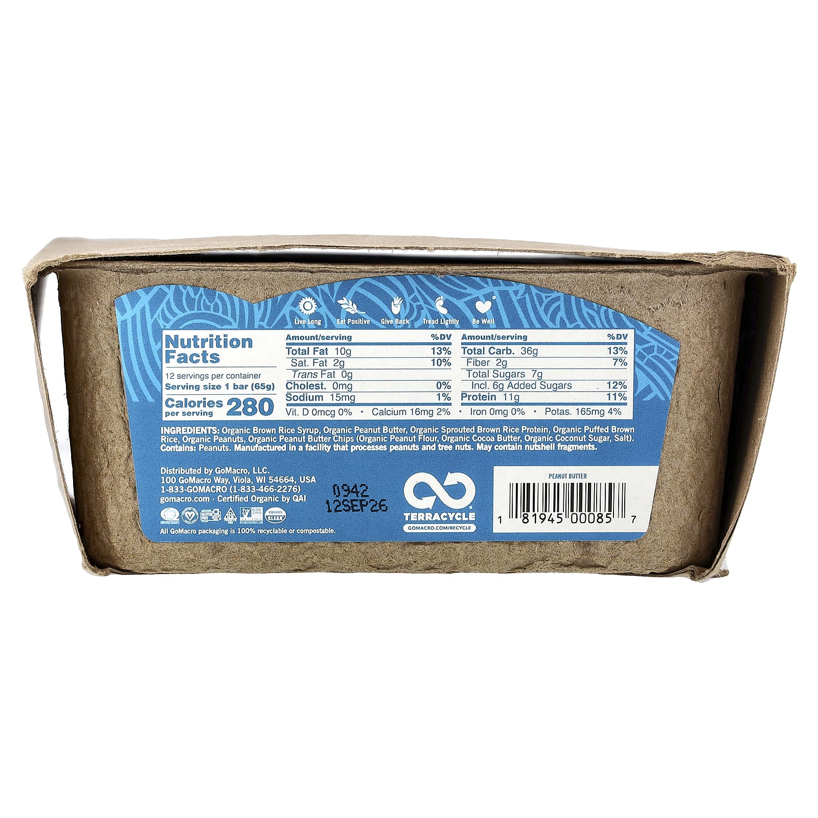 Арахисовая паста GoMacro MacroBar® Protein Replenishment, 65 г, 12 шт., батончик — фото 3
