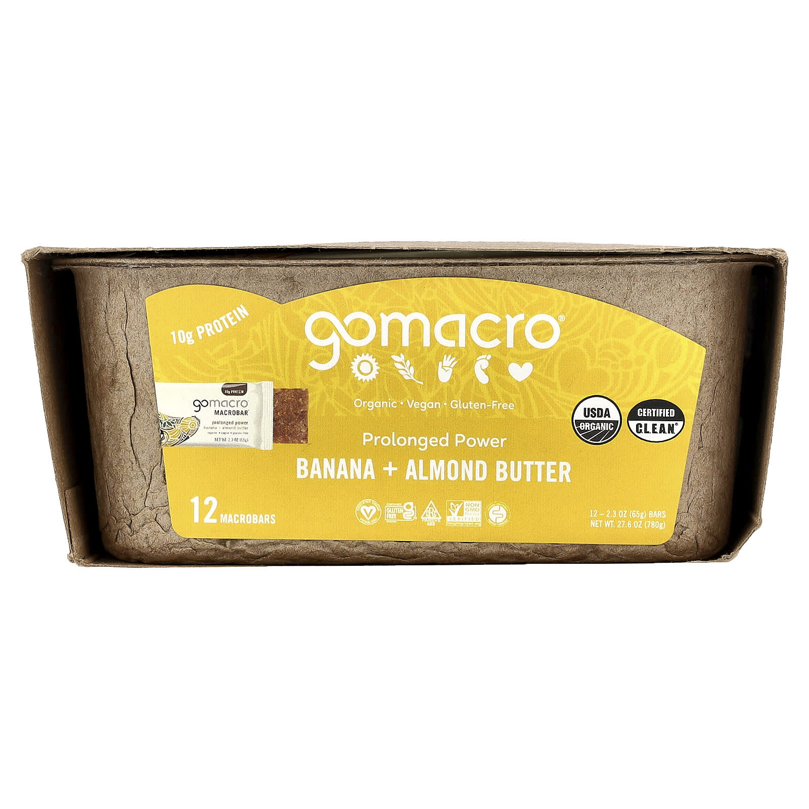 Миндальная паста GoMacro MacroBar® Prolonged Power Banana, 65 г, 12 шт., батончик — фото 2